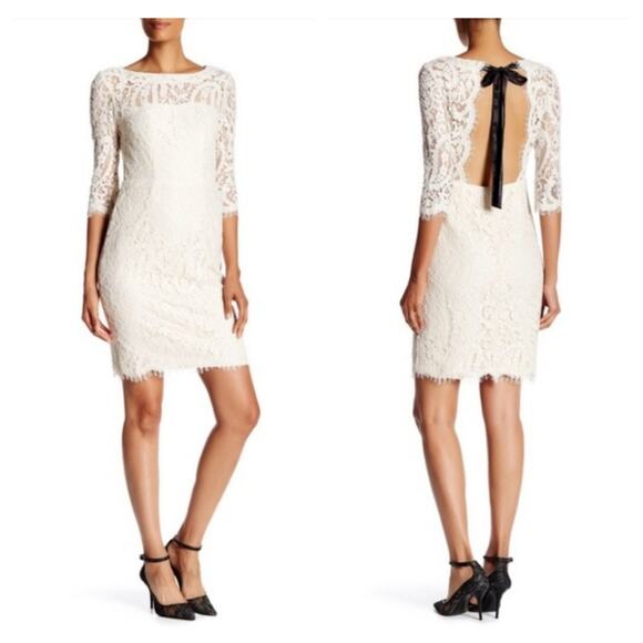 Nicole Miller Cream Lace Bow Back Dress - Picture 1 of 11